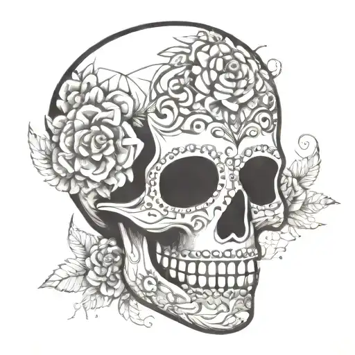mosaic sugar skull side profile tattoo design idea