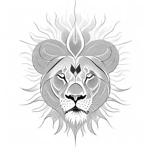 lion and sun tattoo design idea