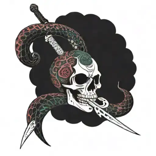 skull sword snake tattoo design idea