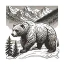 Background: Towering mountains covered in snow and vegetation. Characters: A majestic bear tattoo design idea