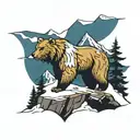 Background: Towering mountains covered in snow and vegetation. Characters: A majestic bear tattoo design idea