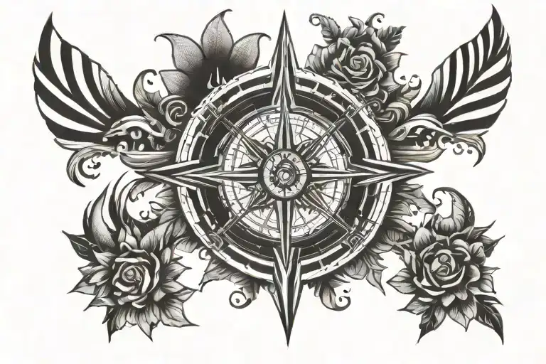circle with stripes with a compass in the middle chest tattoo design idea