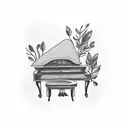 A dotwork tattoo of a grand piano surrounded by lush greenery tattoo design idea