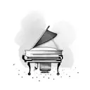 A dotwork tattoo of a grand piano surrounded by lush greenery tattoo design idea