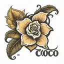 the name Coco in a curved up format tattoo design idea