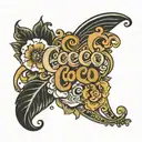 the name Coco in a curved up format tattoo design idea