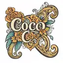 the name Coco in a curved up format tattoo design idea
