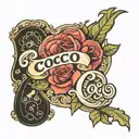 the name Coco in a curved up format tattoo design idea