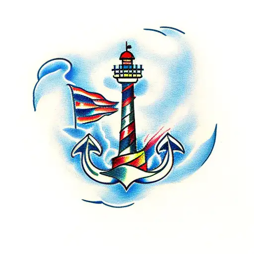 Anchor with Lighthouse tattoo design idea