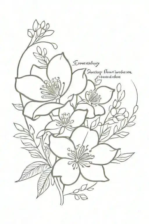 may birth flower bouquet with the quote "everything happens for a reason" tattoo design idea