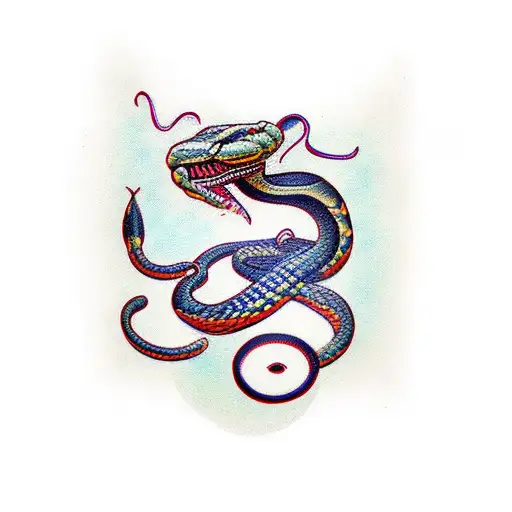 symmetrical snake wrapped around a woman tattoo design idea