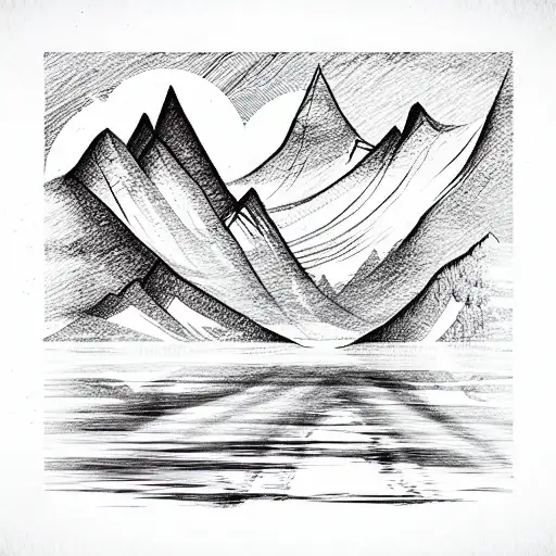 mountains by a lake tattoo design idea