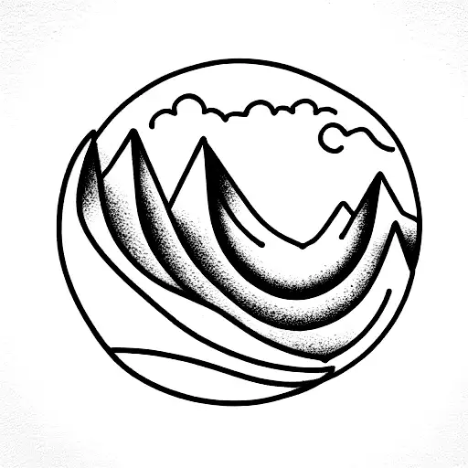 waves and mountains tattoo design idea