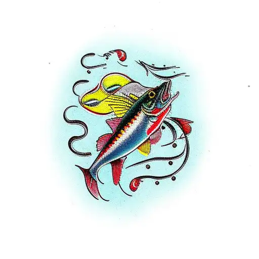 fishing lure  red yellow and black tattoo design idea