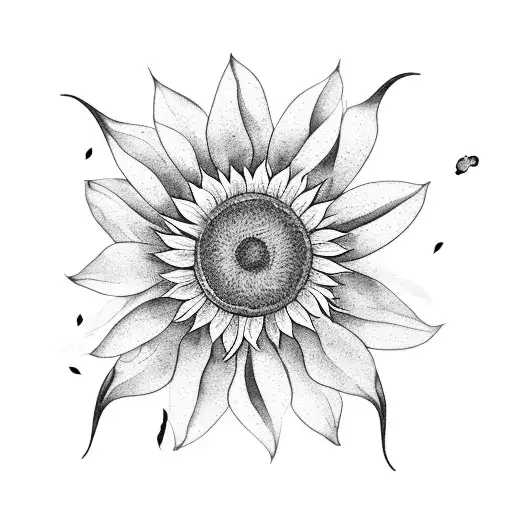 A watercolor sunflower with forget-me-nots and cherry blossoms tattoo design idea