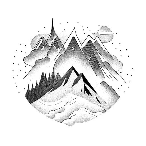 Drone pilot controlling a majestic mountain landscape tattoo design idea