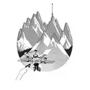 Drone pilot controlling a majestic mountain landscape tattoo design idea