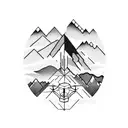 Drone pilot controlling a majestic mountain landscape tattoo design idea