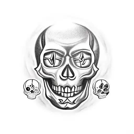 jack o lantern, cupcake skull, black cat and bottle of mescal tattoo design idea