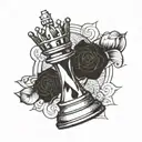 rose king chess piece tattoo design idea