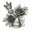 rose king chess piece tattoo design idea