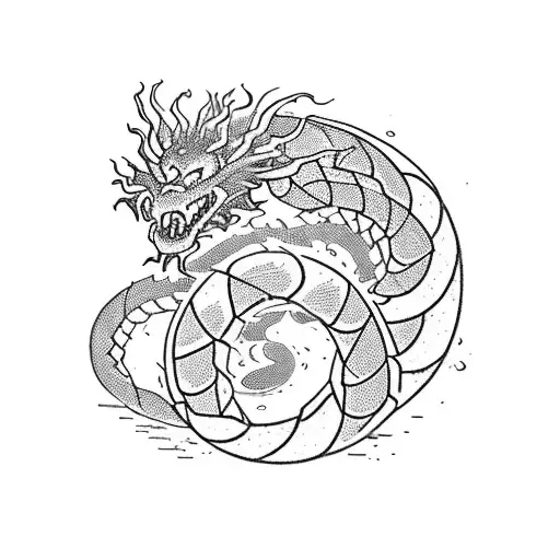 A silhouette of a person hiking on a trail that transforms into a winding dragon for a Dungeons & Dragons fan tattoo design idea