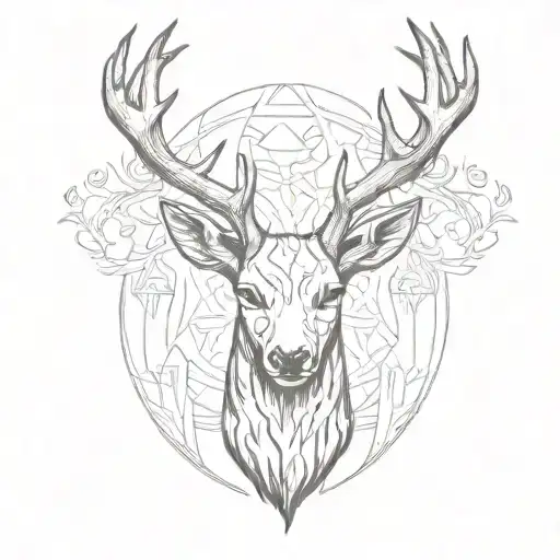 stag head with antlers of fire tattoo design idea