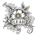 floral design with Leah name incorporated tattoo design idea