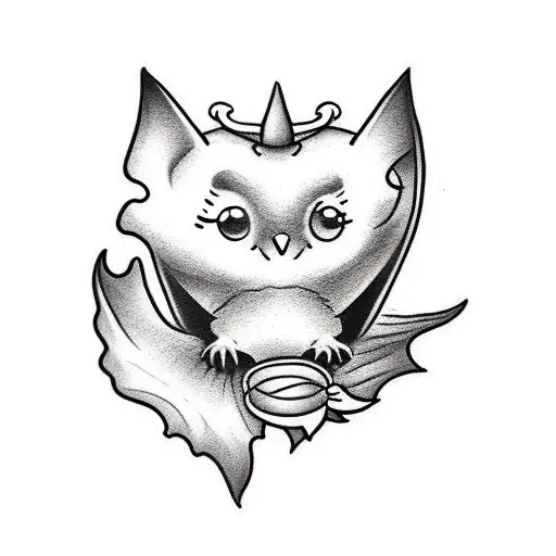 black and white cute bats tattoo design idea