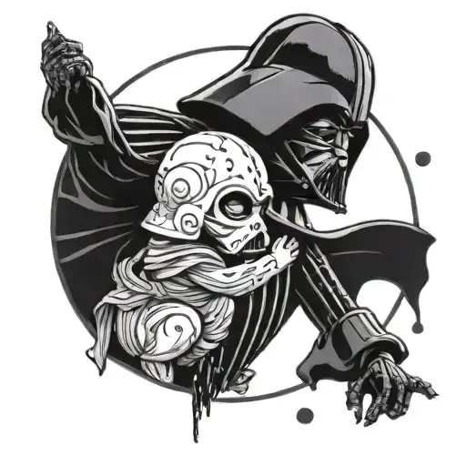 darth Vader holding a cute baby with Death Star in background  tattoo design idea