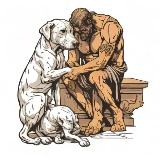greek statue petting a dog tattoo design idea