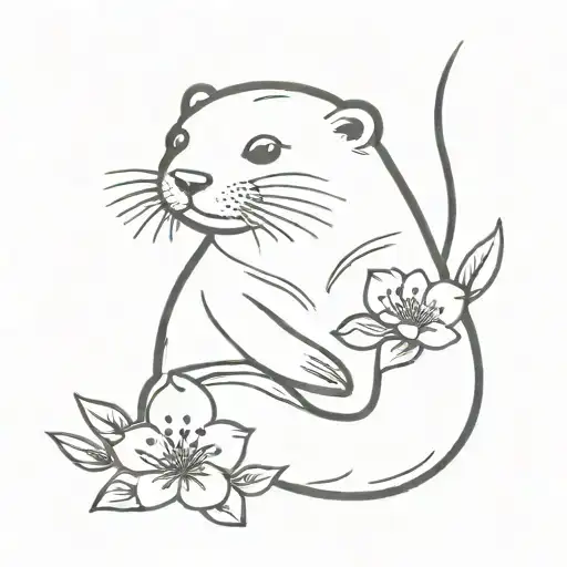 otter and a Japanese cherry blossom tattoo design idea