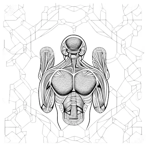 Muscle anatomy combined with intricate geometric patterns tattoo design idea
