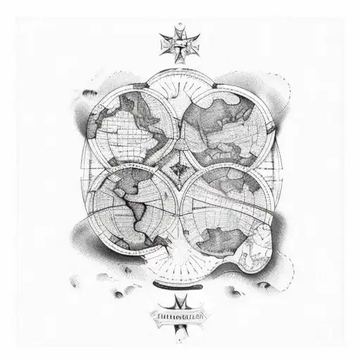 A vintage map with psychology symbols incorporated into it tattoo design idea