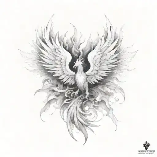 A black-grey tattoo of a phoenix rising from the ashes, representing the client's transformation and triumph over addiction tattoo design idea