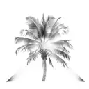 A serene beach sunset with palm trees and a cocktail, capturing the essence of peaceful travel and relaxation tattoo design idea