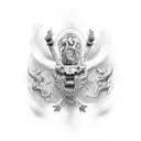 Show the defeated adversaries or obstacles being humbled or crushed underfoot. This imagery can be portrayed through sym tattoo design idea