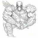 deadpool and wolverine will have arms and I want them to make X with their arms (wolverine will have his claw, deadpool  tattoo design idea