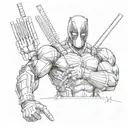 deadpool and wolverine will have arms and I want them to make X with their arms (wolverine will have his claw, deadpool  tattoo design idea