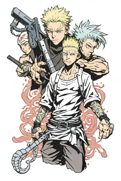 sūkana from jujutsu kaisen standing next to choso tattoo design idea