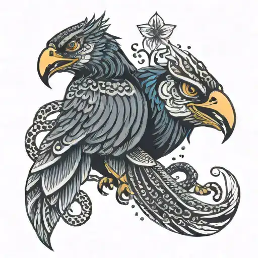 totem fox raven snake coiled tattoo design idea