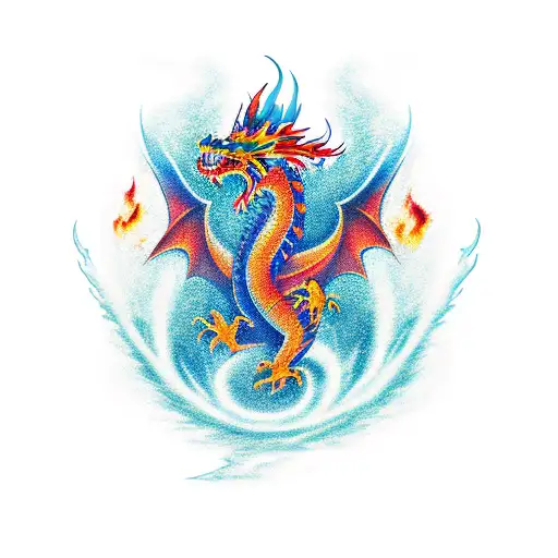flames and dragon tattoo design idea