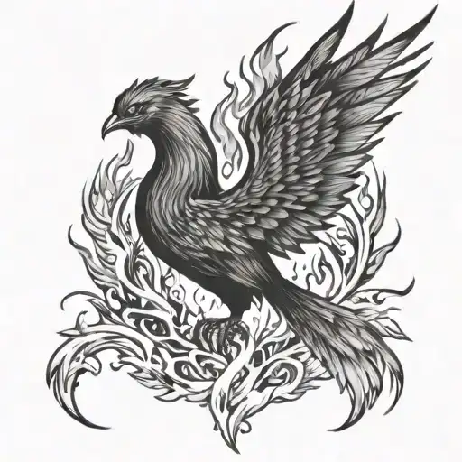 phoenix rising up from the ashes and fire flames tattoo design idea