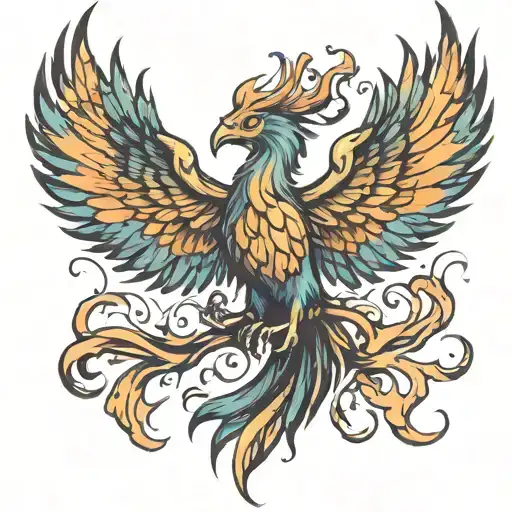 3 fire Phoenix rising from flames surrounding him Victorious tattoo design idea