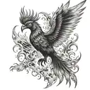 phoenix rising up from the ashes and fire flames tattoo design idea