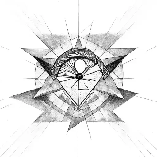 Heart of stone with mold inside a triangle and a sun at the tip of the triangle tattoo design idea