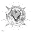 Heart of stone with mold inside a triangle and a sun at the tip of the triangle tattoo design idea