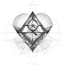 Heart of stone with mold inside a triangle and a sun at the tip of the triangle tattoo design idea