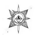Heart of stone with mold inside a triangle and a sun at the tip of the triangle tattoo design idea