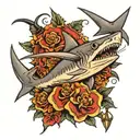 shark and harpoon piercing tattoo design idea